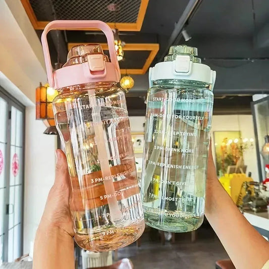 2L Portable Water Bottle Large Capacity Plastic with Time Marker